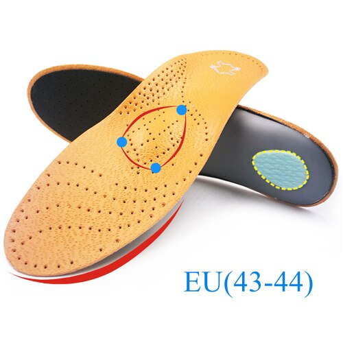 Plantillas ortopédicas para pies planos para calzado de hombre mujer y niño, plantilla para zapato, corrección de arco del pie, de cuero, piel, unisex: EU  43 to 44