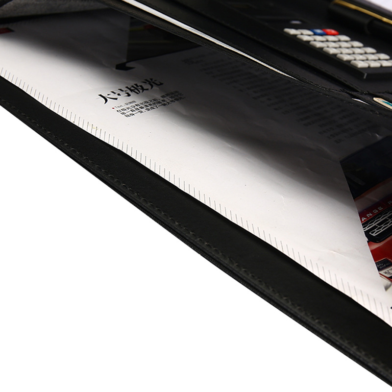 A4 File Organizer Portfolio Folder Document Bags PU Leather Notepad Multi-function Card Holder Pen File Clip Calculator Memo