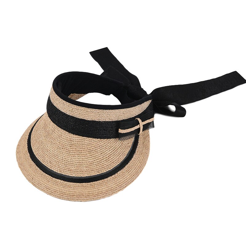 Uspop Raffia Zon Hoeden Zomer Hoeden Natuurlijke Raffia Stro Hoeden Vrouwen Strand Hoeden Zonneklep Caps: Khaki