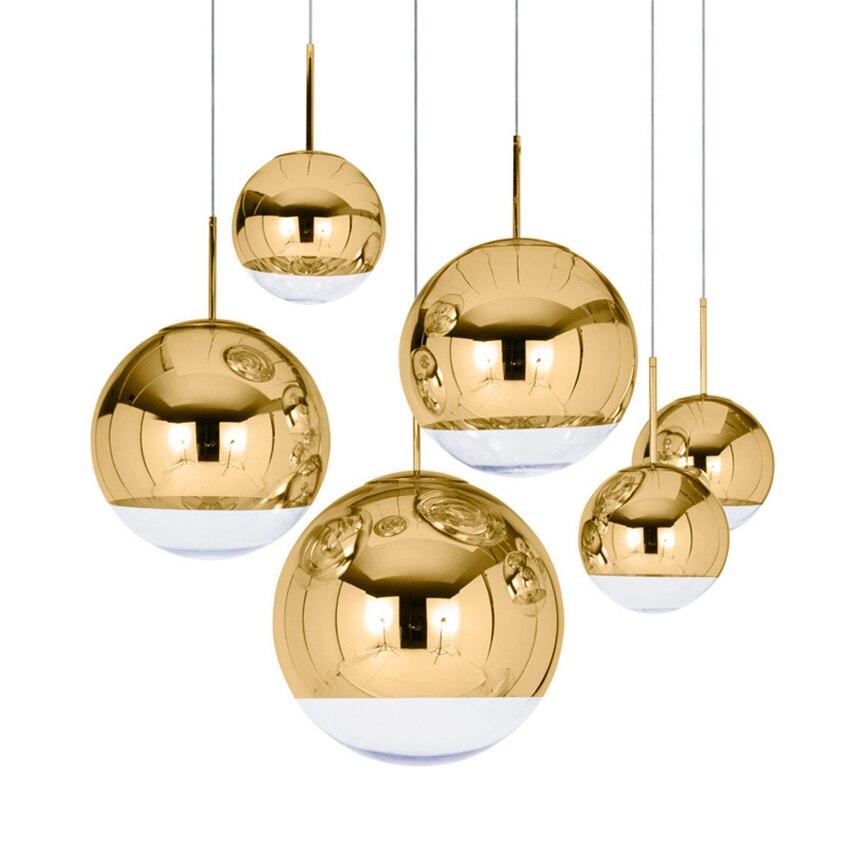 Argent or verre Lustre pendentif lumières Globe boule pendentif LED lampe salon Luminaire suspendu lampara Lustre éclairage E27