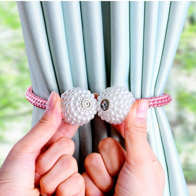 2 pièces de rideaux simples avec perles, sangles à boucle magnétique Simple, corde de cravate sans Perforation, accessoires de décoration