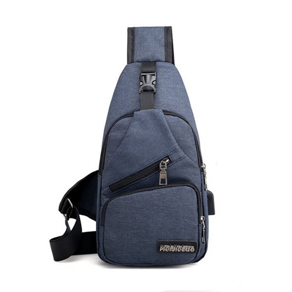 Fitness taske afslappet mænd bryst taske usb opladning stor kapacitet justerbar udendørs crossbody taske: Mørkeblå