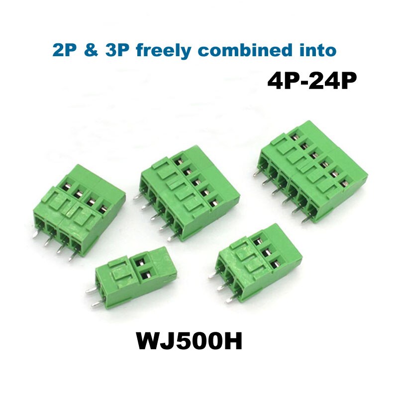 30Pcs Pitch 5.08mm PCB Screw Terminal Block Connector Bornier 500V/H Straight 2/3Pin Morsettiera Electric Wiring Cable 10/20A