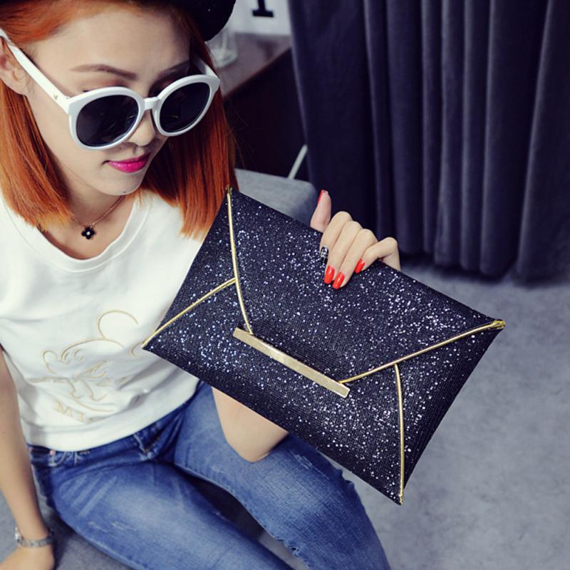 Women Glitter Sequin Evening Party Bag Ladies Tote Messenger Bag Envelope Handbag 3 Colors for Choice