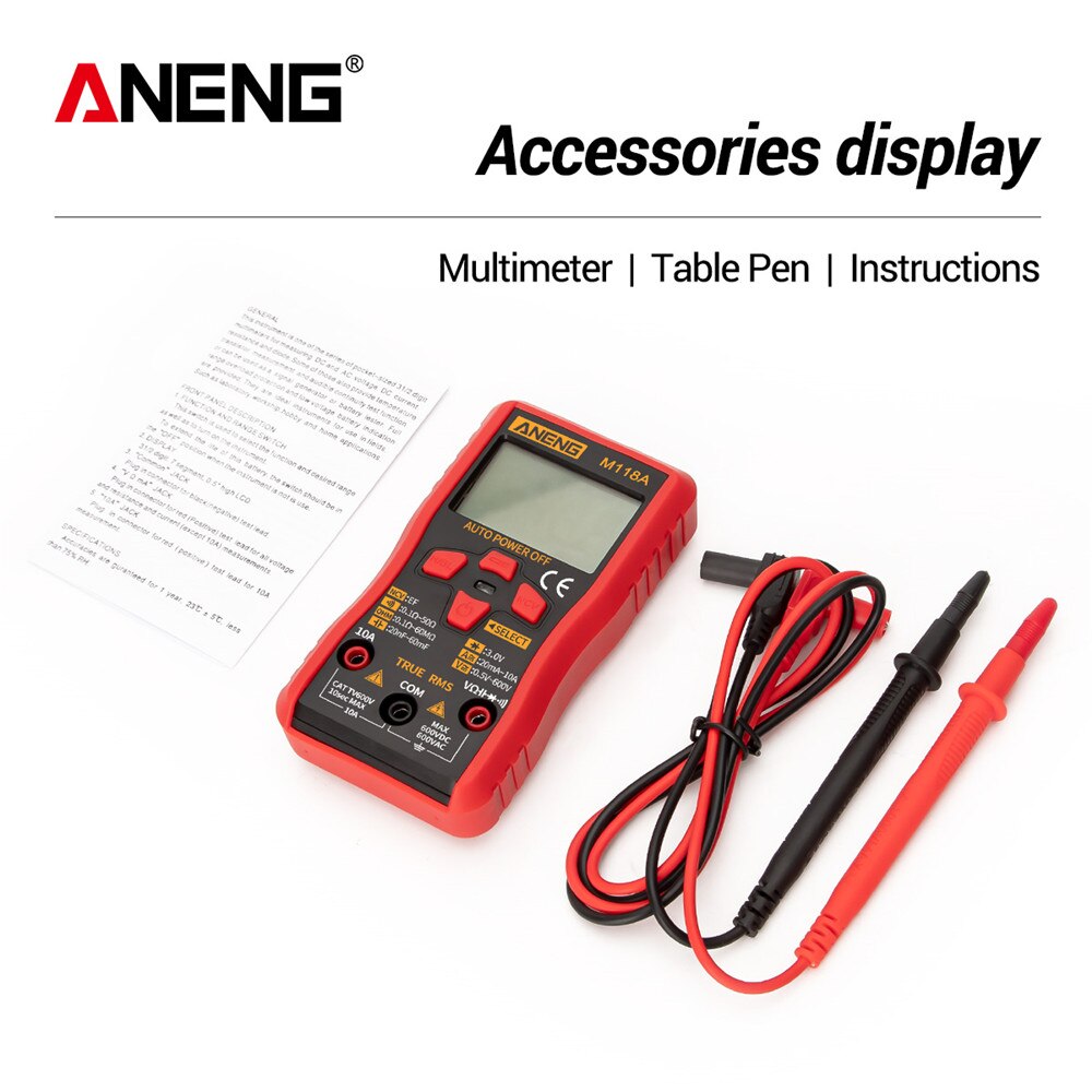 Aneng High-Precision Automatic Range Multimeter, Multi-Function Small Electrician Instrument Digital Universal Meter M118A