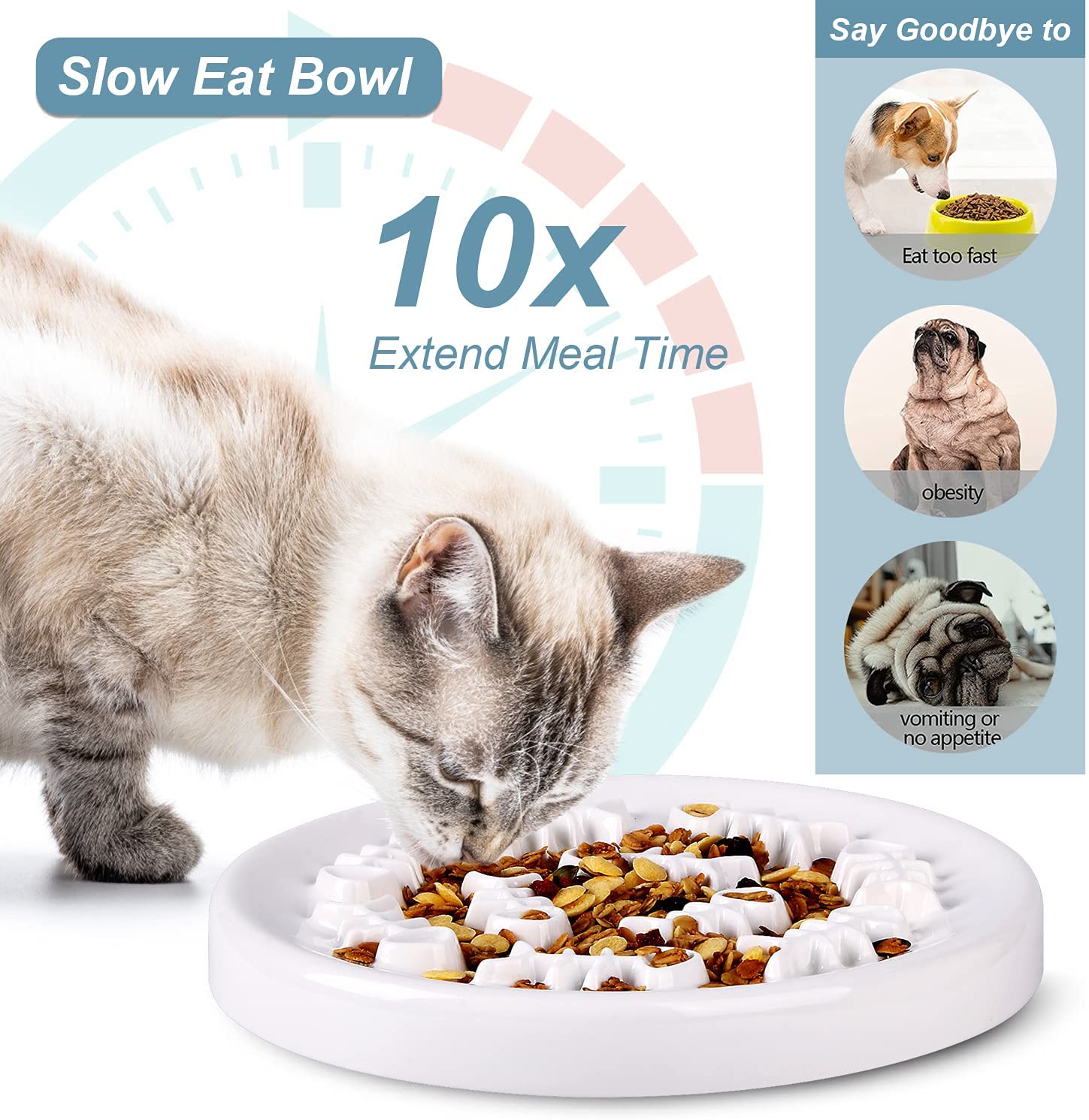 Comedero lento para gatos, tazón de alimentación lenta, rompecabezas de cerámica para gatos, diversión interactiva, Bloat para dejar de comer, cuencos para perros y Mascotas