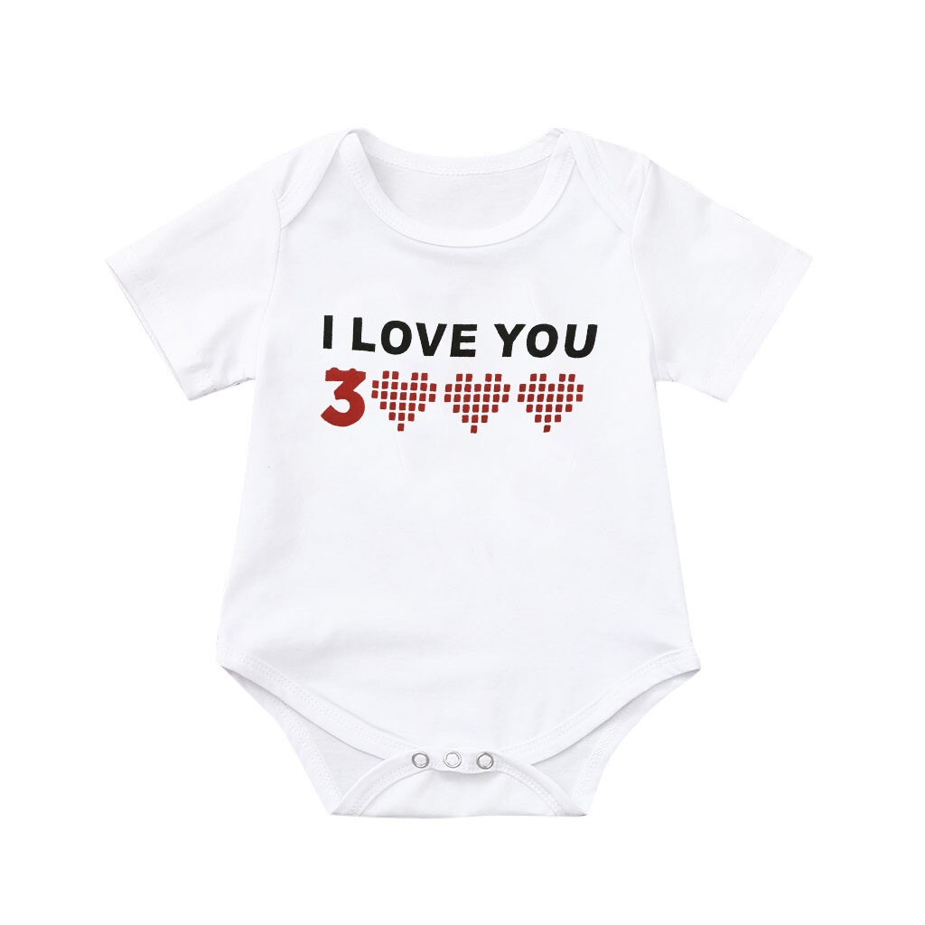 Casual zomer peuter baby meisjes jongens jumpsuit ik hou van je 3000 letters bedrukte tops iron man jumpsuit romper babykleding: Wit / 12m