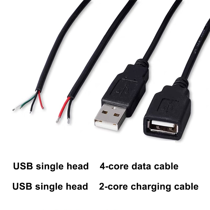 Câble d'alimentation 30cm, 2 broches USB 2.0 A femelle mâle, prise de fil à 4 broches, connecteur d'extension de cordon de chargement, ligne 5V à monter soi-même