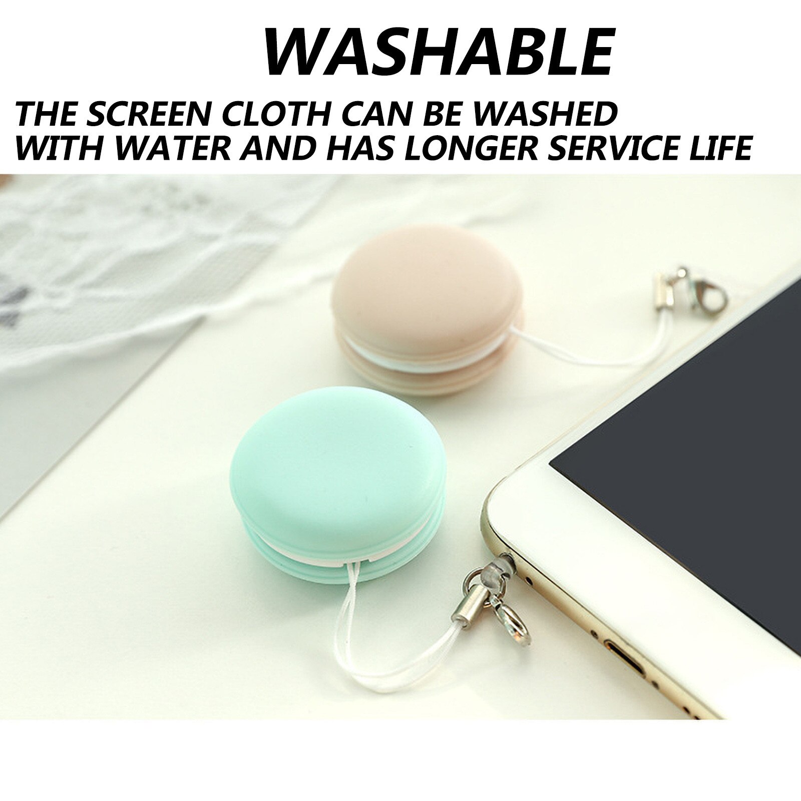 Paño de limpieza romántico con forma de Macaron, Color caramelo, para limpiar pantallas de teléfono móvil, gafas SLR, Herramientas de limpieza multifunción