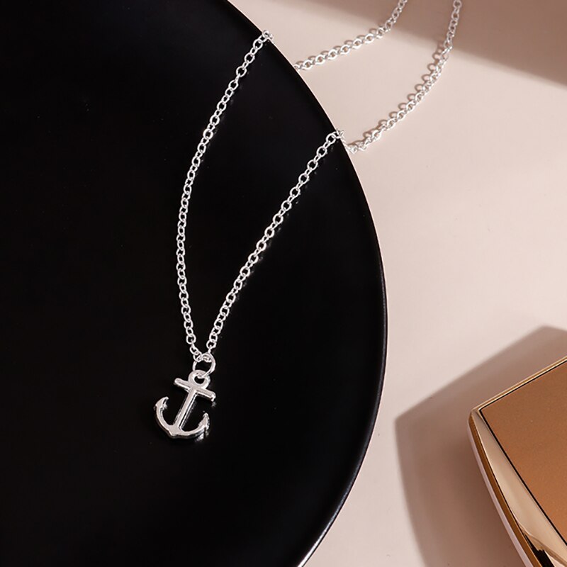 Eenvoudige stijl sleutelbeenketting zee marine anker kettingen en hangers voor vrouwen meisjes verjaardagsfeestje sieraden collier: Antique Silver Plated