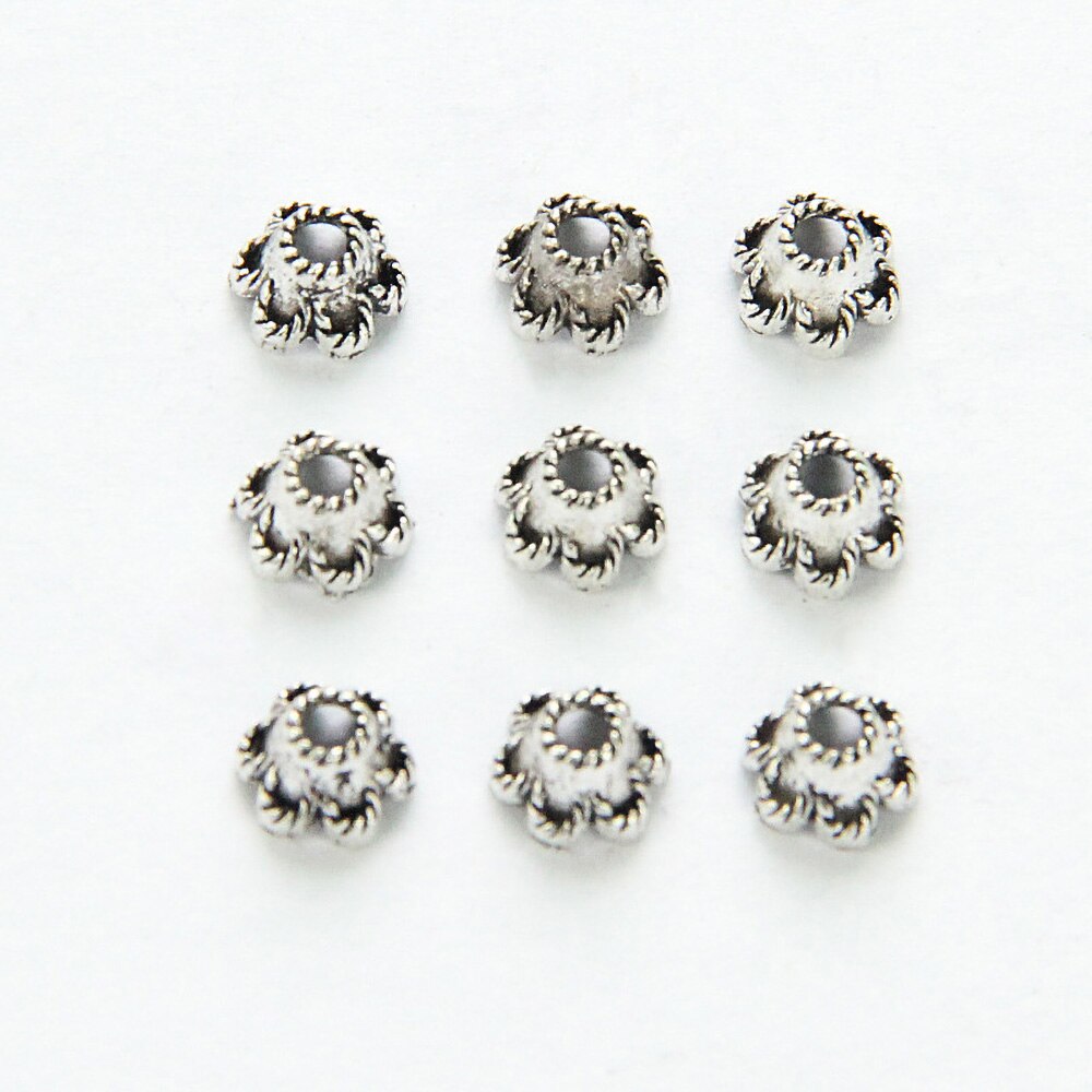 50Pcs 6mm Zinc Alloy Silver Flowers Stars Spacer Beads Caps Handmade For DIY Jewelry Components Making Bracelets Accessories 851