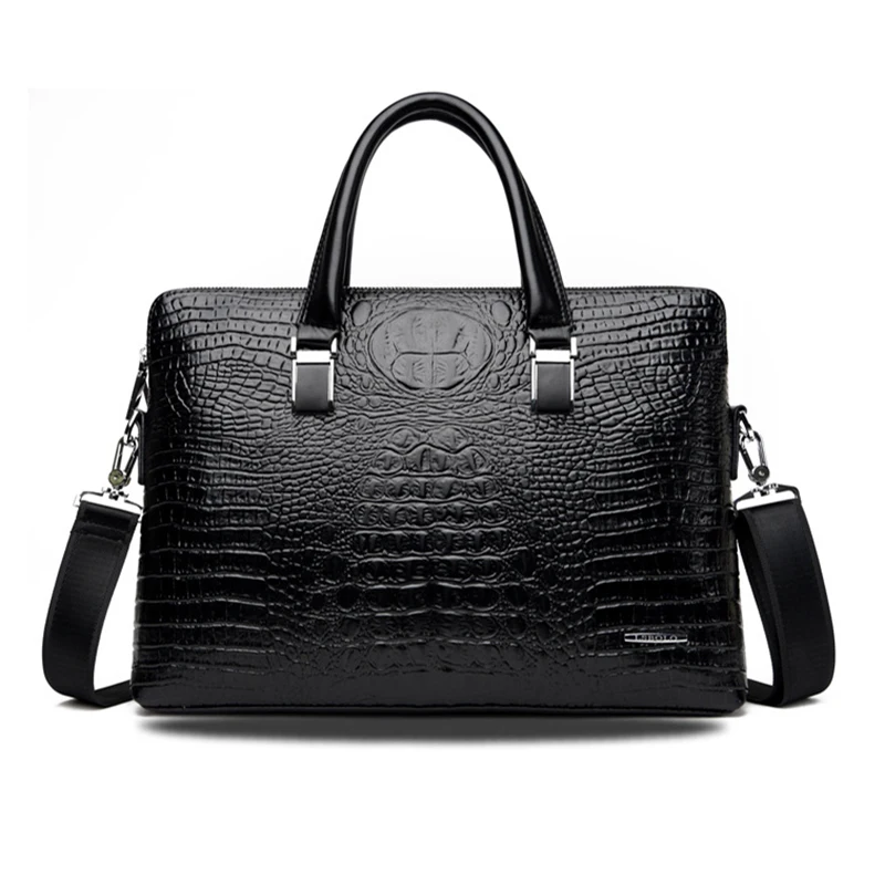Briefcase Bag for Man PU Leather Crocodile Tote Handbag Laptop 14 Male Shoulder Business Messenger Crossbody Side WT201: Beige
