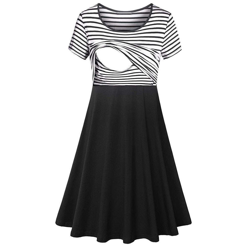 Breastfeeding Maternity Dresses Nursing Clothes For Pregnant Women Feeding Pregnancy Dress Maternity Clothing Summer Mother Wear: Stripe / L