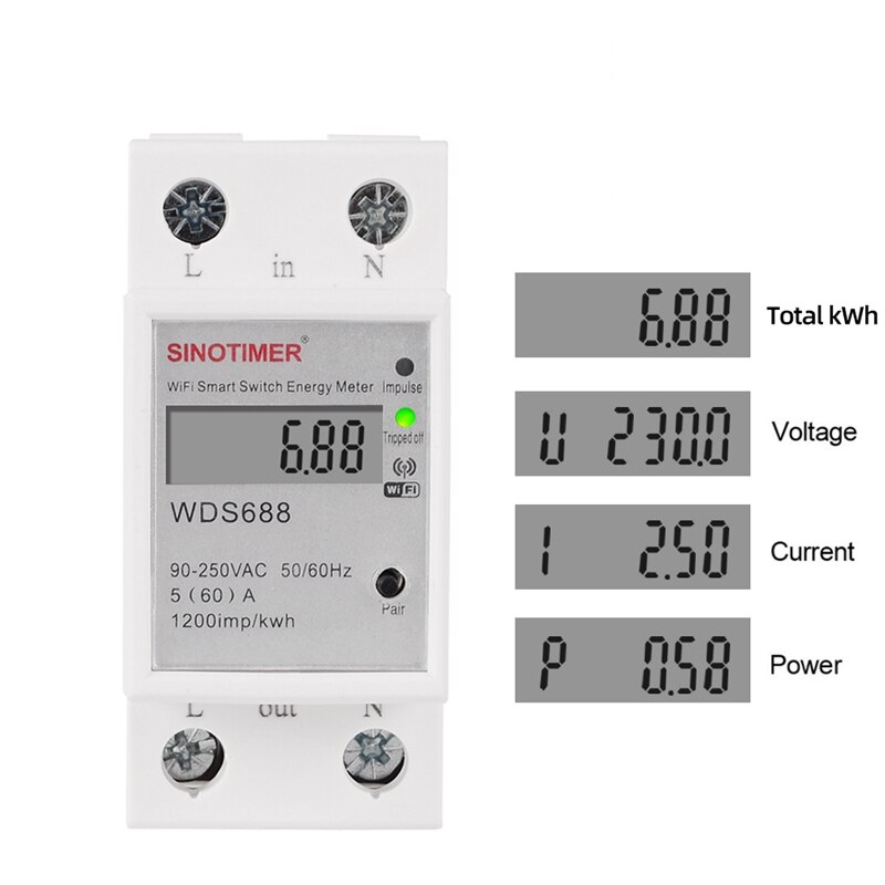 Digital Electric Consumption KWh Din Rail Smart Energy Meter WiFi Power Meter Watt Remote Switch Control Monitor 110V 220V AC