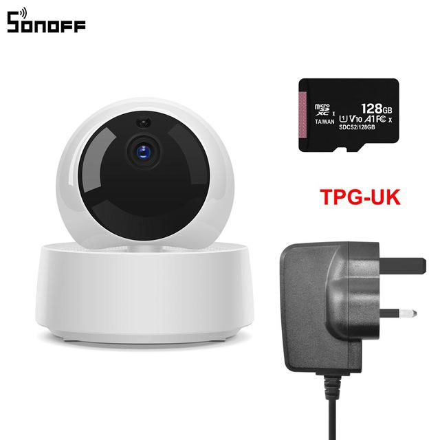 Sonoff-câmera de segurança sem fio, wi-fi, ip 1080p, babá eletrônica, alarme, câmera inteligente, vigilância: UK and 128G TF Card