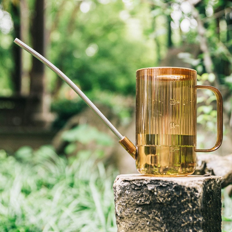 1L Clear Cylindrical Watering Can With Stainless Steel Long Spout Garden Plant Watering Tool For Houseplants Desk Plants Indoor