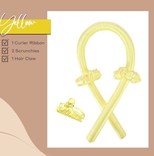 Heatless Curling Rod Headband Lazy Curling Ribbon Make Hair Curly hair rollers curlers flexi rods wave formers: Yellow