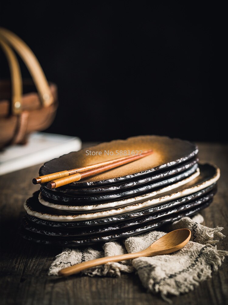 Vaisselle en céramique, Style japonais, perle noire, vaisselle créative, plat à Sushi, longues bandes irrégulières, plateau quotidien, assiette à Dessert