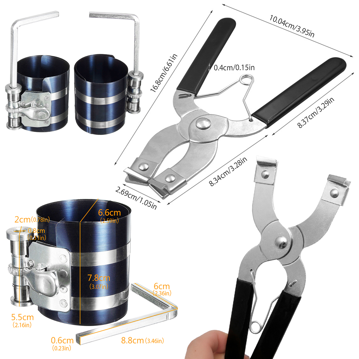 Instalador de anillos de pistón, alicates para anillos de pistón, herramienta de compresor de anillos de pistón de 53-175mm, alicates expansores de abrazadera de mantenimiento de vehículos y motor de coche