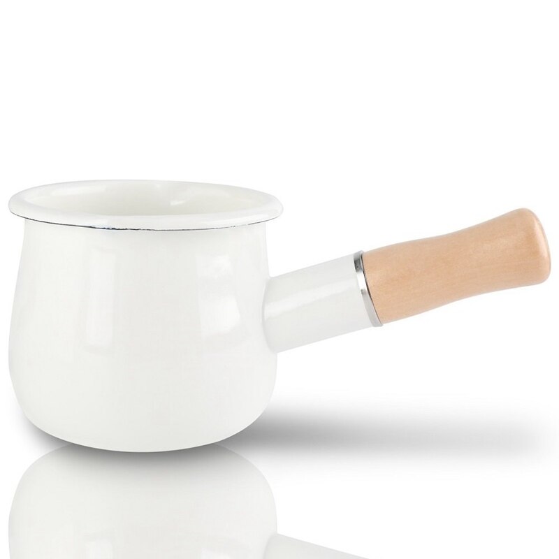 Emaille Melk Pan, Mini Boter Warmer 10Cm Enamelware Steelpan Pan Kookgerei Met Houten Handvat, perfecte Maat Voor Verwarming Kleiner L: Default Title