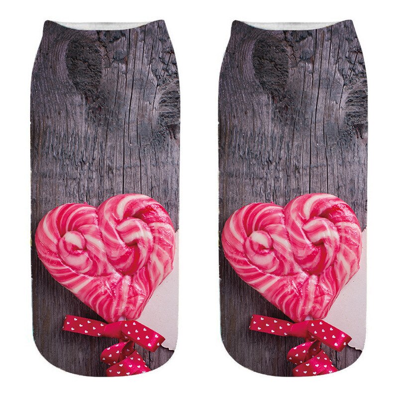 Calcetines de algodón con estampado 3D de comida para mujer, calcetín tobilleros de corte bajo, divertido, hamburguesa, patatas fritas, fruta, piruleta, Harajuku: Style3