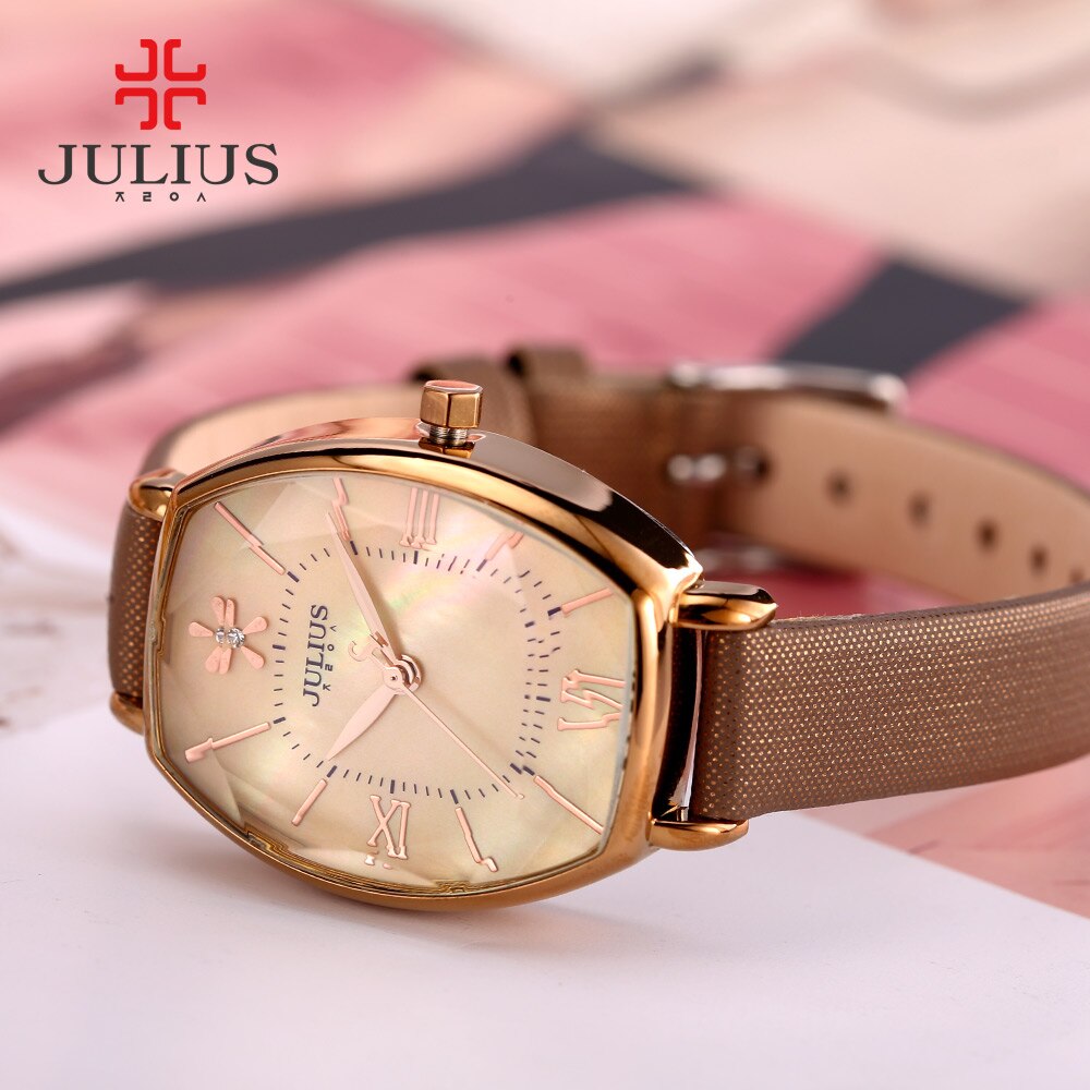Julius-Reloj de mujer japonés Mov't Hours nácar, pulsera fina de , vestido de cuero con corte de estrella, de cumpleaños para niña