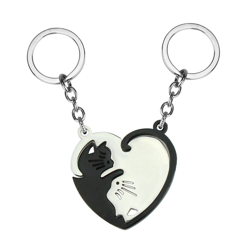 1 Pair Creativity Cute Stainless Steel Cartoon Cat Keychain Couple Animal Matching Key Ring Pendants Valentine Friendship: Blue