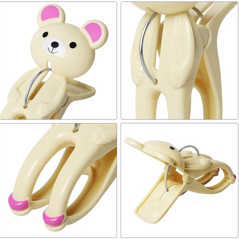 Cartoon Clip Set of 2 Plastic Bear Clips to Attach Towels to Beach and Sun Loungers Curtain Clip Mosquito Net Clip