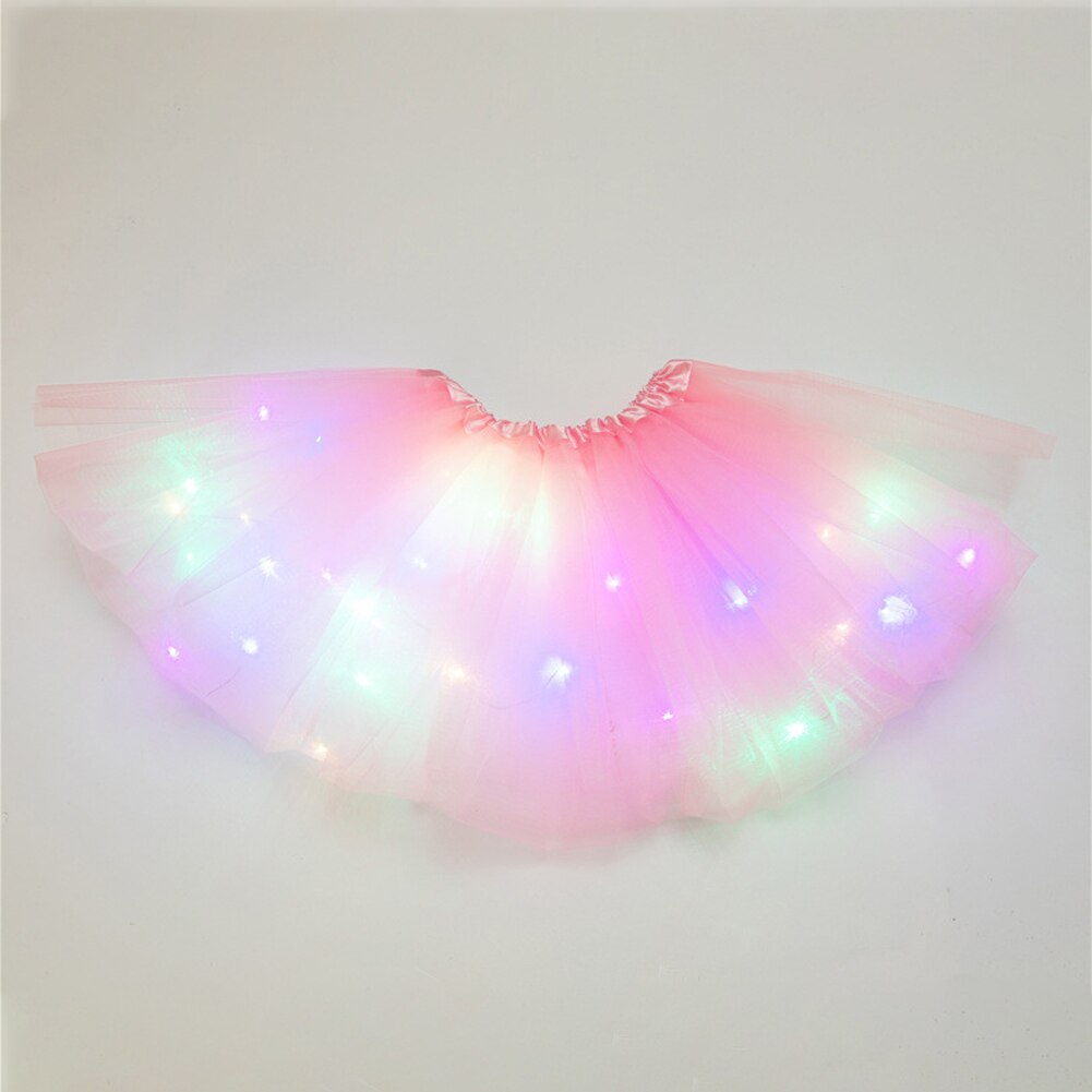 Piger børn tutu nederdel glitter tøj underkjole prinsesse tyl dansetøj magisk lys fluffy ballet fest stjerner paillet: Lyserød