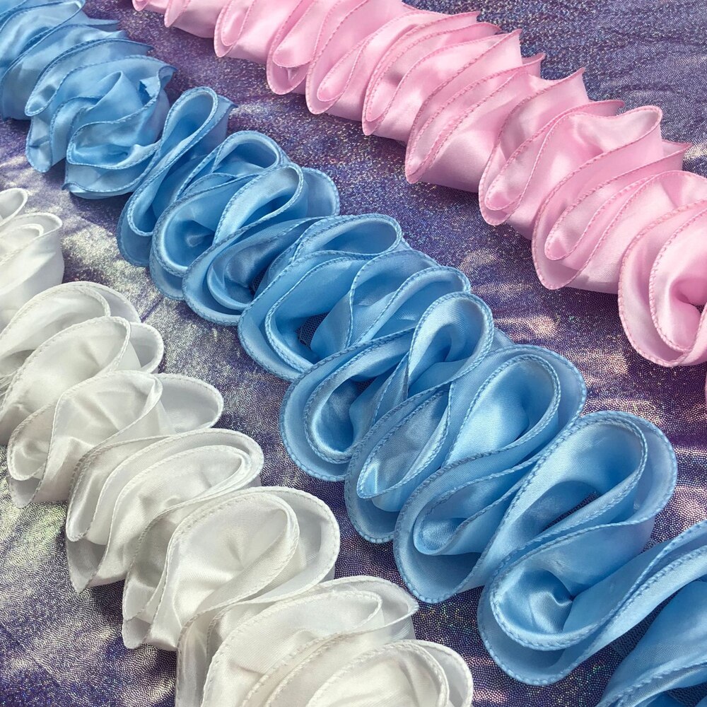 1Yard 10CM Wide Gathered Pleated Satin Lace Wave S Shape Ruffle Frill Trim Ribbon Shiny Sewing Dentelle