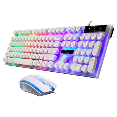 Rgb-toetsenbord met led-achtergrondverlichting, waterdicht, bedraad toetsenbord en muis, geschikt voor pc, laptop, gamingtoetsenbord, bedraad toetsenbord met ronde toetsenkap.: Witte ronde dopset