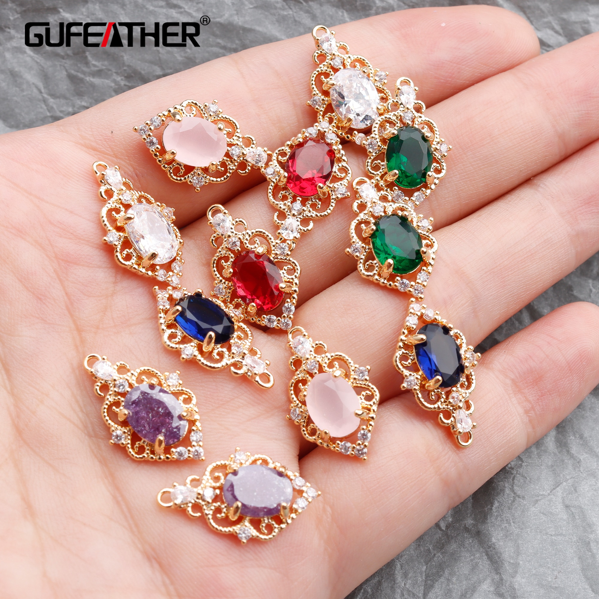 GUFEATHER M767,jewelry accessories,18k gold plated,0.3 microns,diy zircon pendant,jump ring,diy earring,jewelry making,10pcs/lot