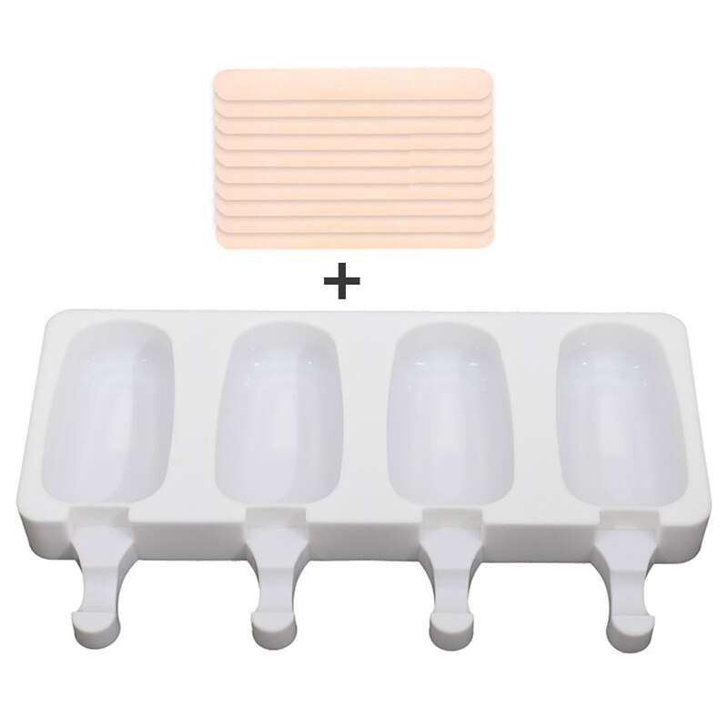 4 Cell Silicone Ice Cream Mould Diy Mold Ice Cube Tray Barrel Dessert Ice Cream Mold With Popsicle Sticks and Bags: 25.8x14.6x2.1cm