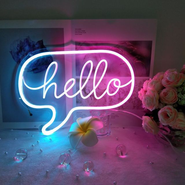 LED Neon Light Sign Letters Dream Welcome Neon Sign Panel Christmas Party Wedding Decorations Home Wall Decor Neon Lamp: Hello