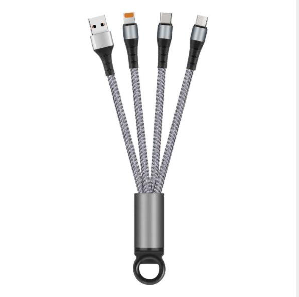 3 em 1 cabo de carregamento de corrente chave viagem portátil curto cabos para o tipo c micro usb iphone cabo de carregamento rápido para todos os smartphones: grey