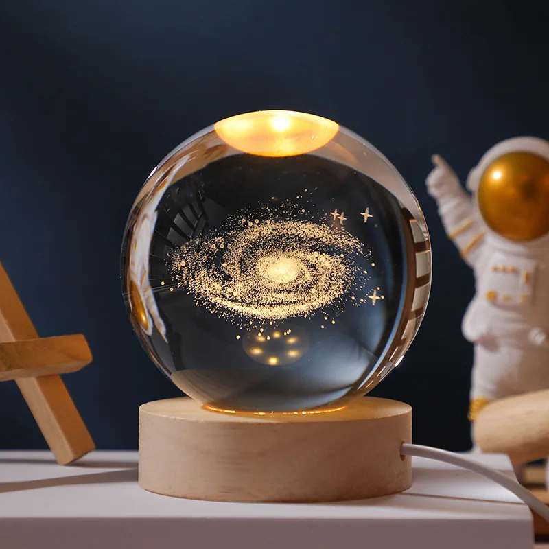 Veilleuse LED USB, lampe boule de cristal Galaxy, lampe 3D planète lune, décoration de la maison, de festival: WHITE / Usb plug