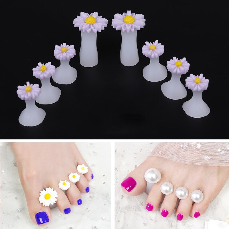 Séparateur d'orteils en Silicone pour Nail Art, 8, pièces/ensemble motifs fleur, cœur, séparateur d'orteils, bricolage, outils de soins des ongles