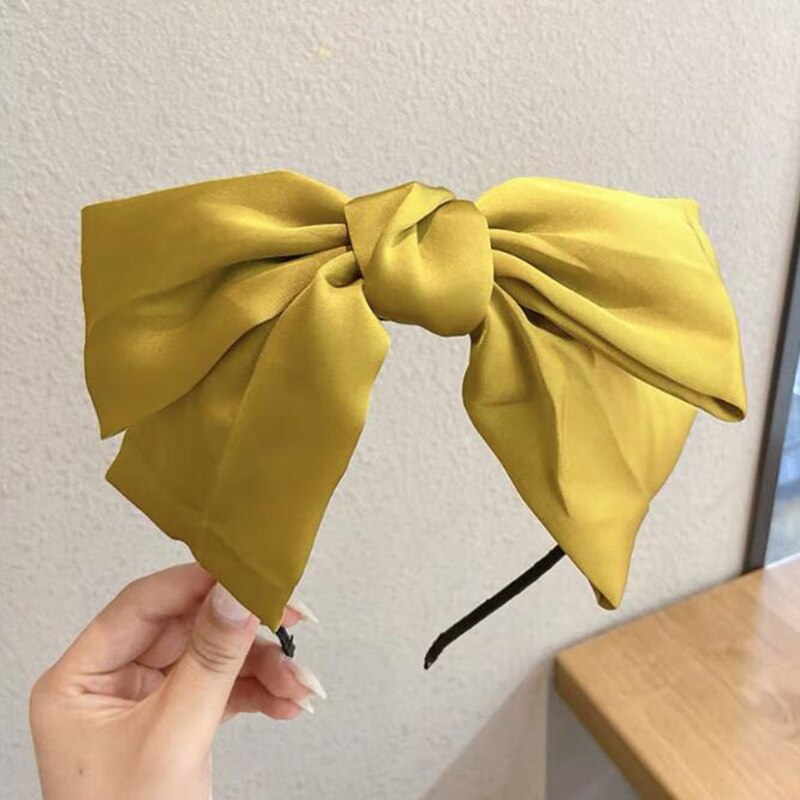 Mode Meisjes Haarbanden Big Bows Hair Lint Vrouwen Satijnen Haarband Paardenstaart Leuke Hoofdbanden Haar Accessoires Voor Dagelijks: YELLOW
