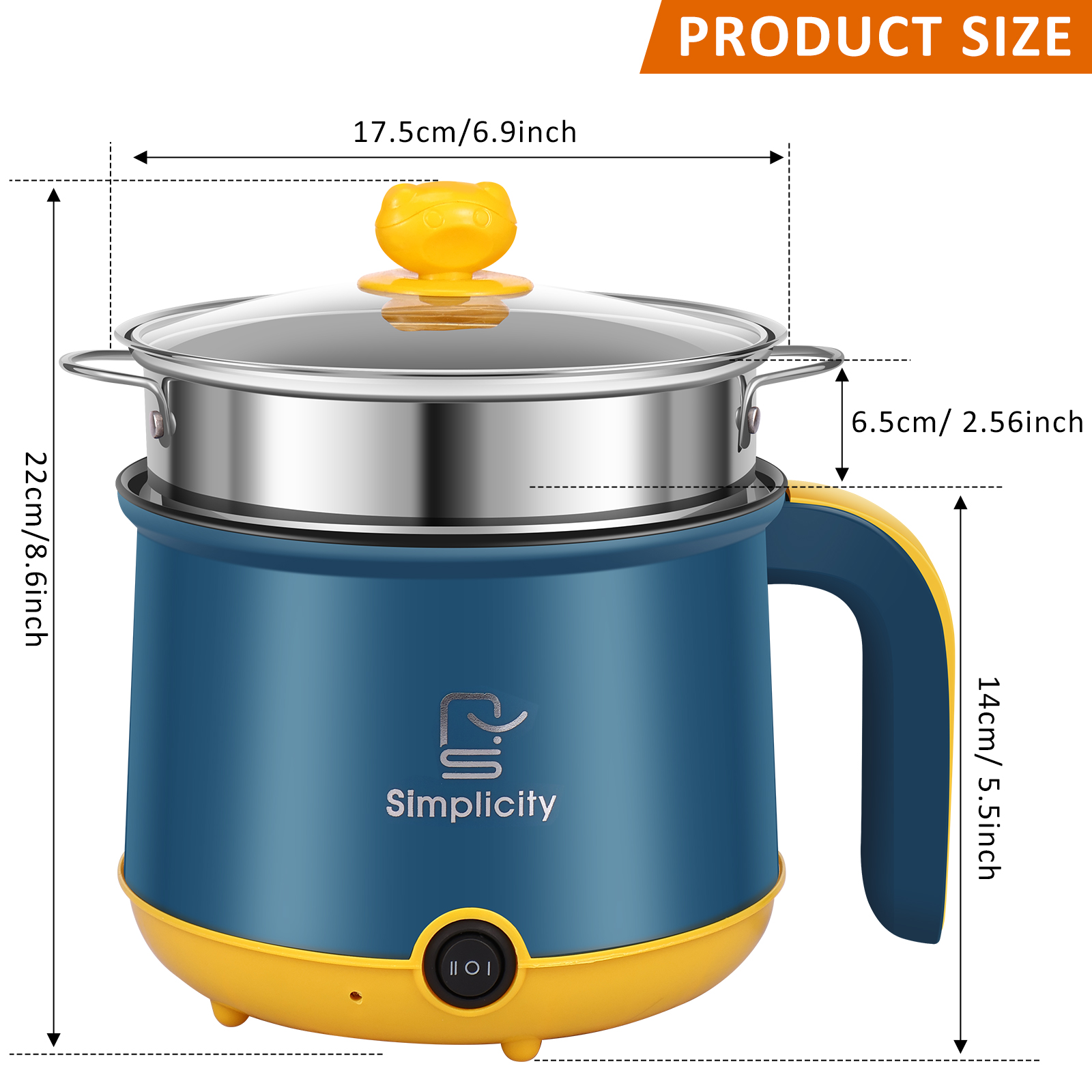 1.8L Electric Pot Electric Cooking Pot Non-Stick Cooker 2 Gear Mini Pot Cooker Dry Protection Heating Boil Ramen Cooker: WHITE