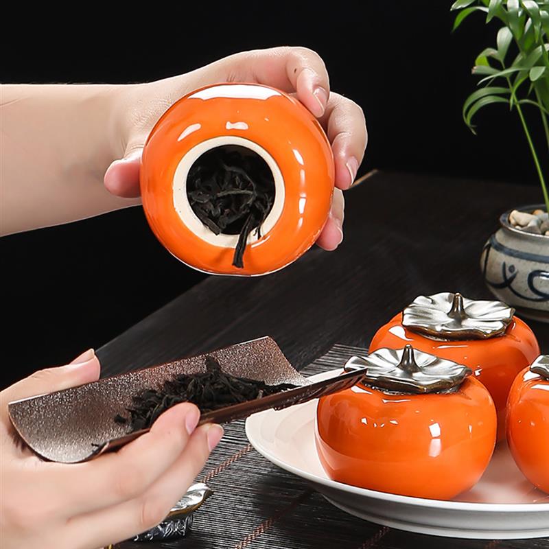 Tea Container Ceramic Tomato Shaped Tea Canister Tin Food Storage Container Tank Pu'Er Longjing Tea White Porcelain Tea Pot