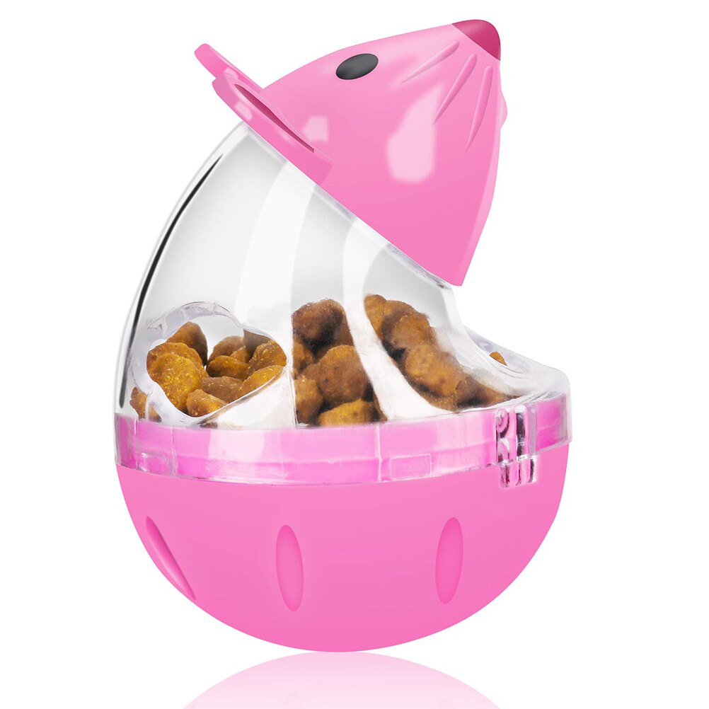 1 st mus tumlare husdjur iq mat boll leksak hund katt interaktiv boll godisautomat husdjur lek träning mat läcker pussel boll leksak: Rosa