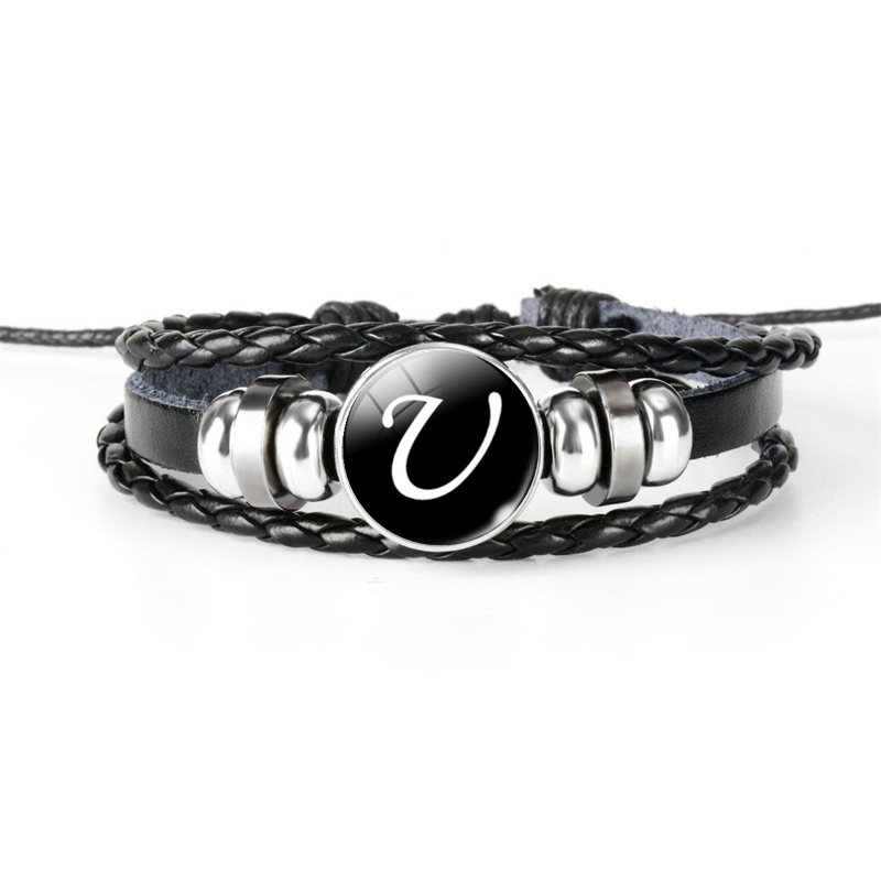 Pulsera de cuero con hebilla de cristal de 26 letras A-Z, nombre de identificación, amistad, pulsera tejida negra ajustable para niños y niñas como familiar: Color amarillo claro