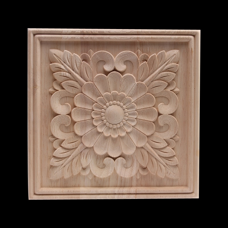 Calcomanía para madera apliques de madera Onlay artesanía de madera tallada decoración sin pintar antiguo largo Floral grande de goma muebles de madera para el hogar