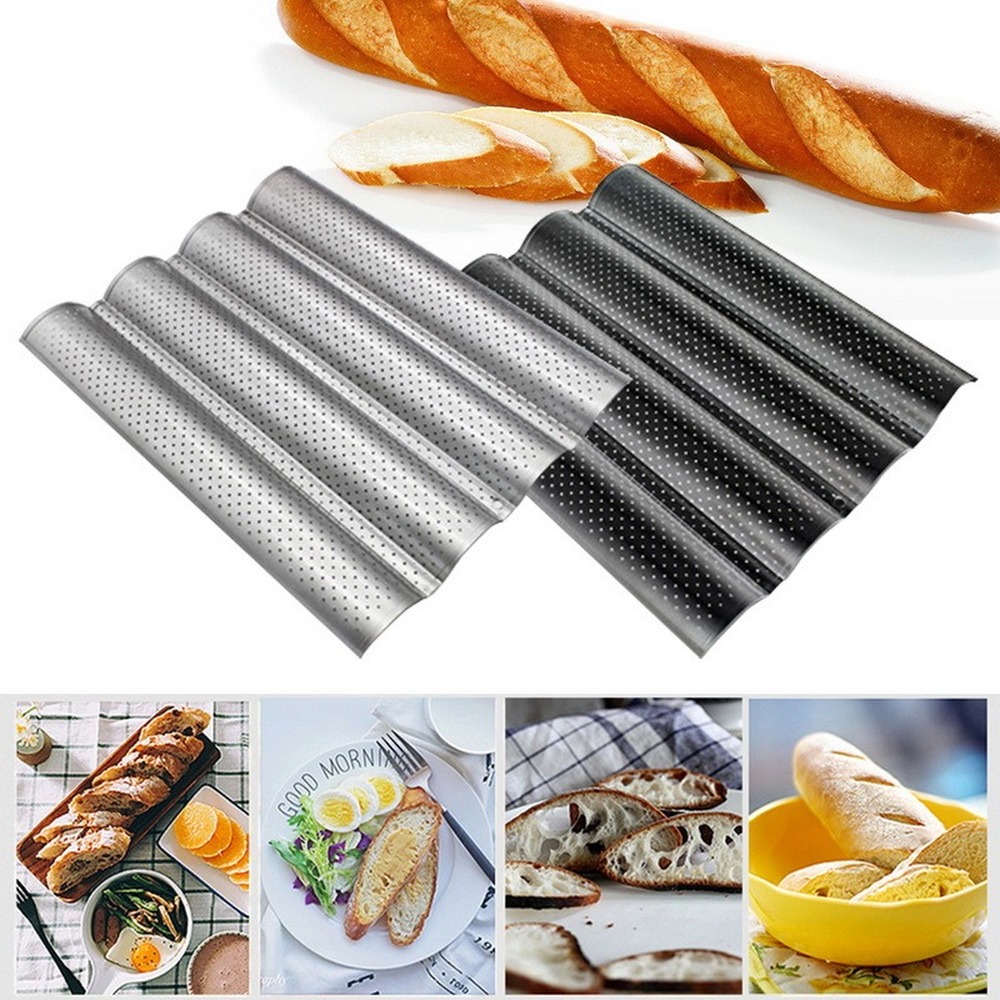 Nonstick Perforated French Bread Baking Pan Carbon Steel Baguette Pan French Bread 4 Wave Loaves Loaf Bake Mold kitchen Tray