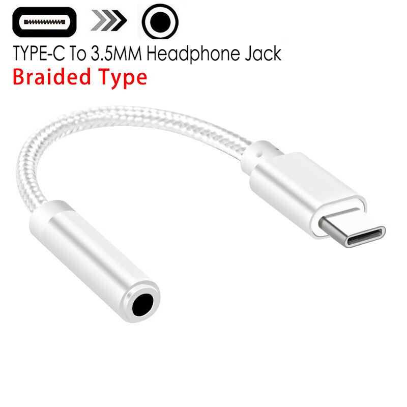Type C naar 3.5mm Jack Koptelefoon Kabel USB Type-C 3.5 AUX Hoofdtelefoon Adapter voor Huawei Mate 10 p20 Xiao mi mi 6 6X mi X 2s een plus: silver