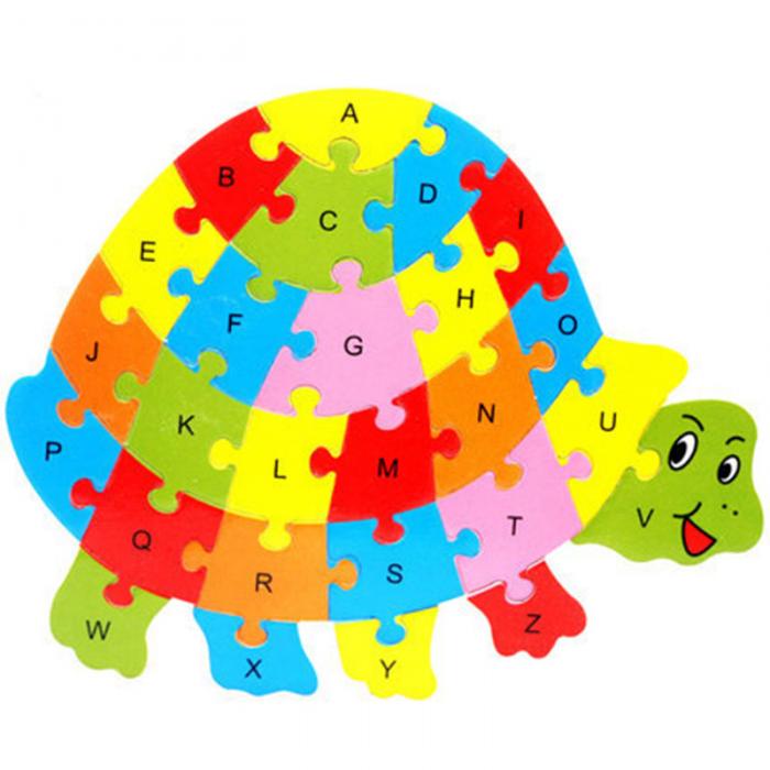 Wooden turtle fish crab animal shapes English ABC Alphabet Learning Puzzle Jigsaw Intelligence Game Toys Education Children Kids: White