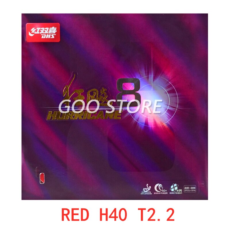 Dhs furacão 8 tênis de mesa de borracha furacão 3 dhs furacão-8 h3 pips-em original dhs h8 ping pong esponja: H8 H40 2.2 Red