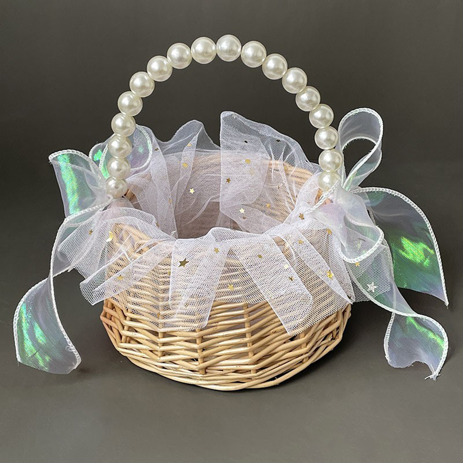 Mir de rangement en rotin tissé à la main pour fille, panier à fleurs, perle, princesse, fait main, maison, décoration de mariage