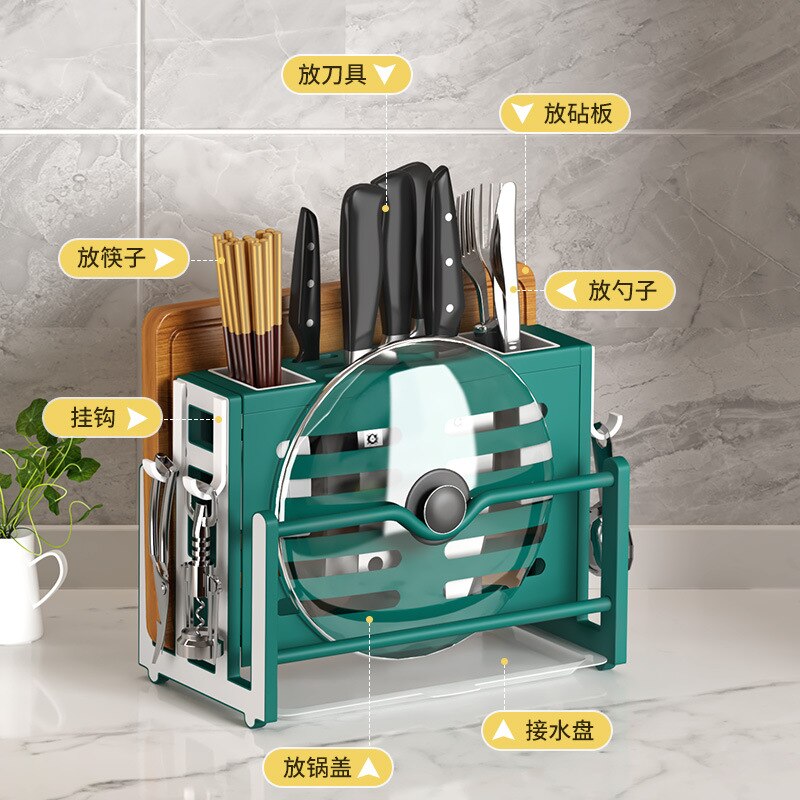 Kitchen Cutlery Storage Rack Organizer Knife Block Holder Chopping Board, Kitchen Knife, Chopstick Tube Integrated Storage Rack