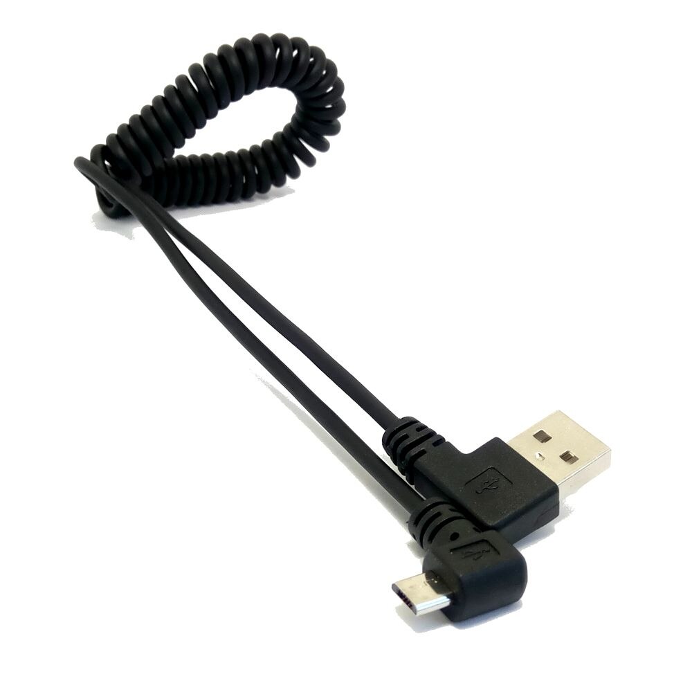 Cable micro usb macho de 90 grados con ángulo izquierdo a usb macho con ángulo izquierdo cable elástico retráctil sincronizar datos carga 1m